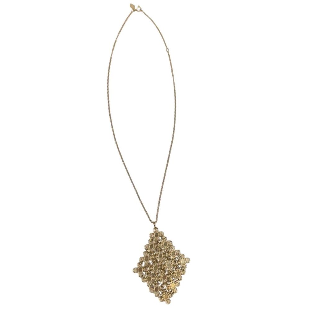 Sarah Coventry Vintage Gold Tone Flower Mesh ChainMail Pendant Necklace Extender